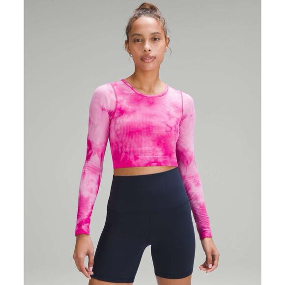 lululemon athletica Tops - Lululemon Ebb to Street Long Sleeve Marble Dye Sonic Pink Ribbed Shirt